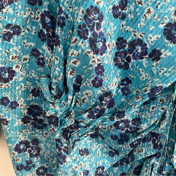 NEW Veronica Beard Becky Silk Turquoise Floral Ruching Skirt Dress Size 6 - Picture 11 of 14